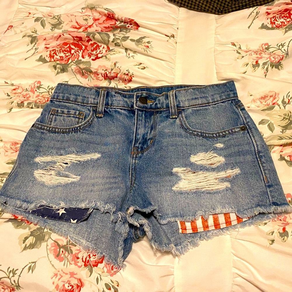 Old Navy American Flag Boyfriend Denim Shorts sz 0